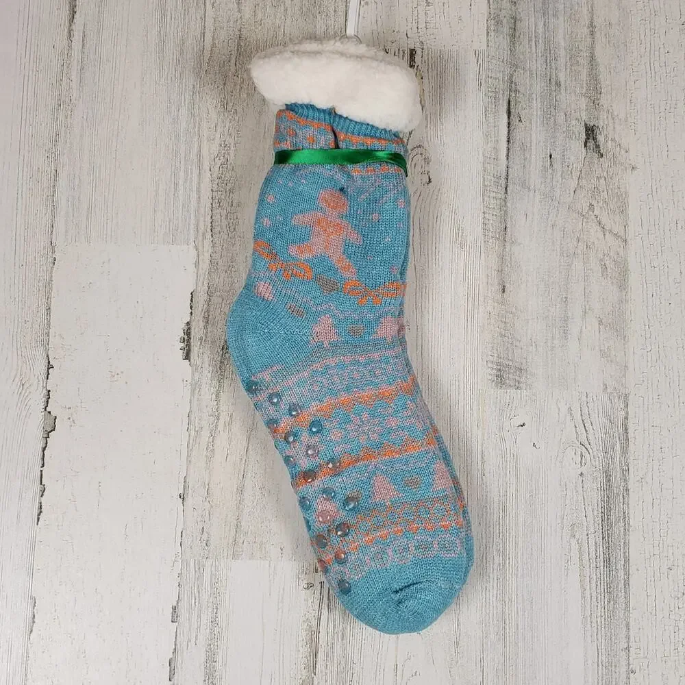 NWT Mari Clare Sherpa Lined Knit Winter Holiday Design No-Slip Slipper Socks